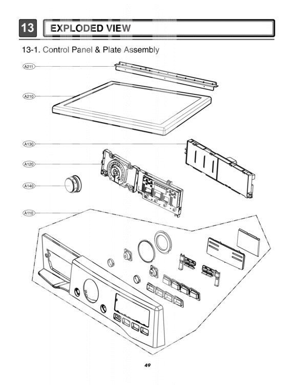 EXPLODED VIEW   Control Panel & Plate Assembly Diagram and Parts List for DLEX2801W ABWEEUS LG Dryer