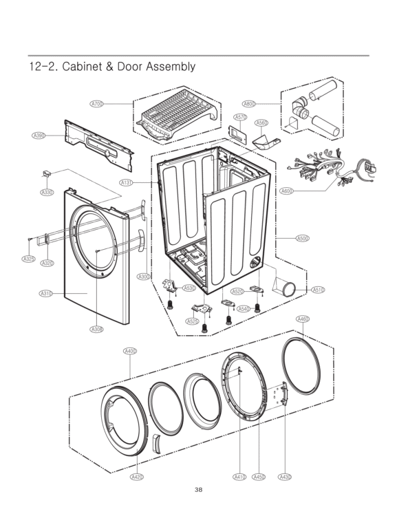 Cabinet & Door Assembly Diagram and Parts List for DLE2515S ATTEEUS LG Dryer
