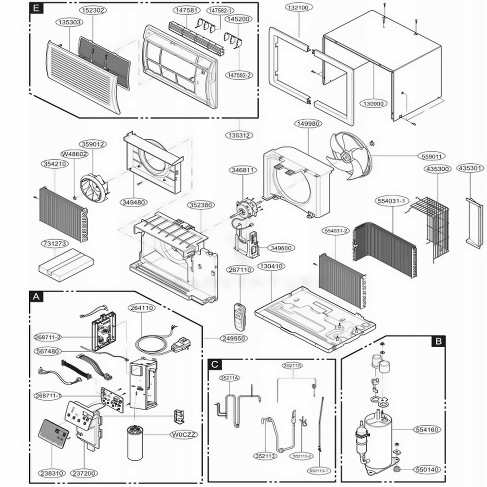 Main Diagram and Parts List for LT1235CER AWYAUSH LG Air Conditioner