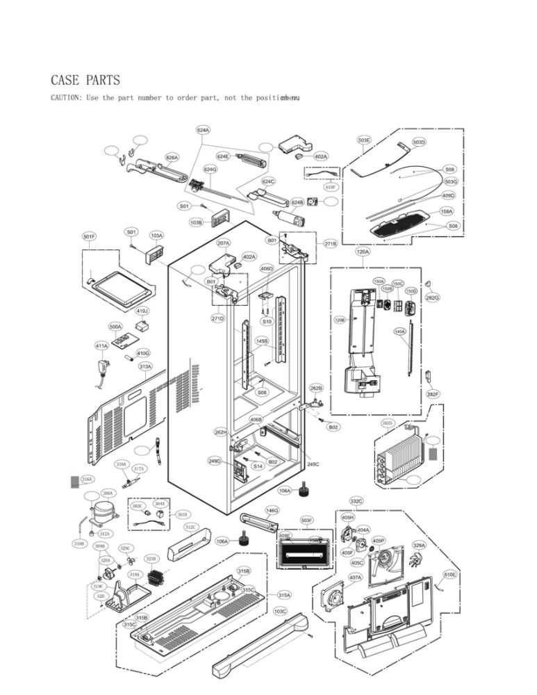 Case Parts Diagram and Parts List for LFX28968SB 05 LG Refrigerator