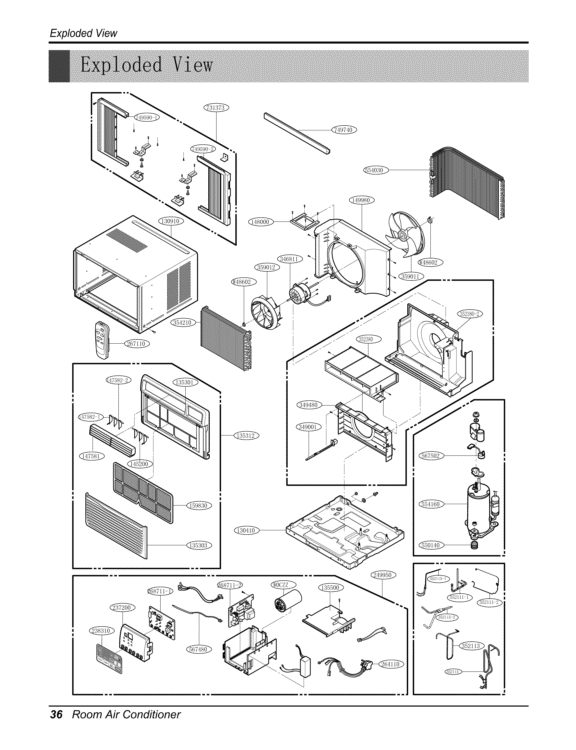 Room Air Conditioner Exploded View Diagram and Parts List for LW1212ER AWYAOSH LG Air Conditioner