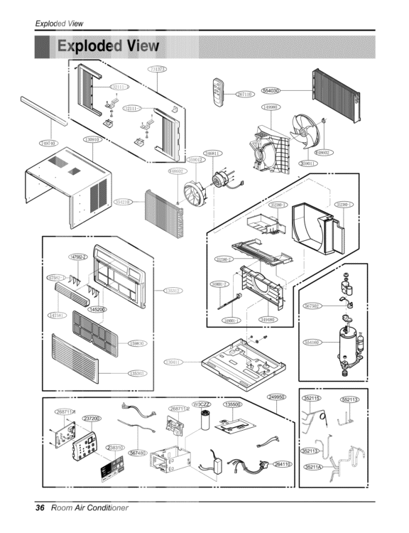 Room Air Conditioner Exploded View Exploded View Diagram and Parts List for LW8012ER AWYAUSH LG Air Conditioner