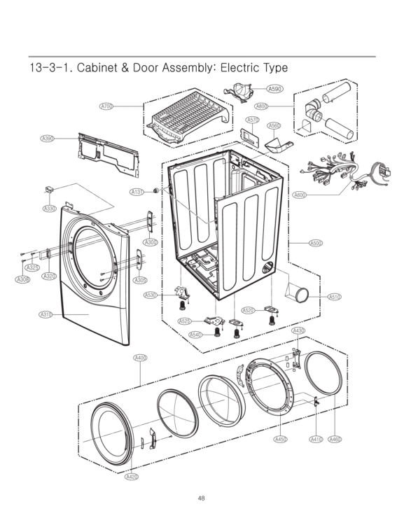 Cabinet & Door Assembly Diagram and Parts List for DLEX2501W ABWEEUS LG Dryer