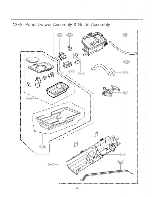 Panel Drawer Assembly & Guide Assembly Diagram and Parts List for DLEX5170V ASSEEUS LG Dryer