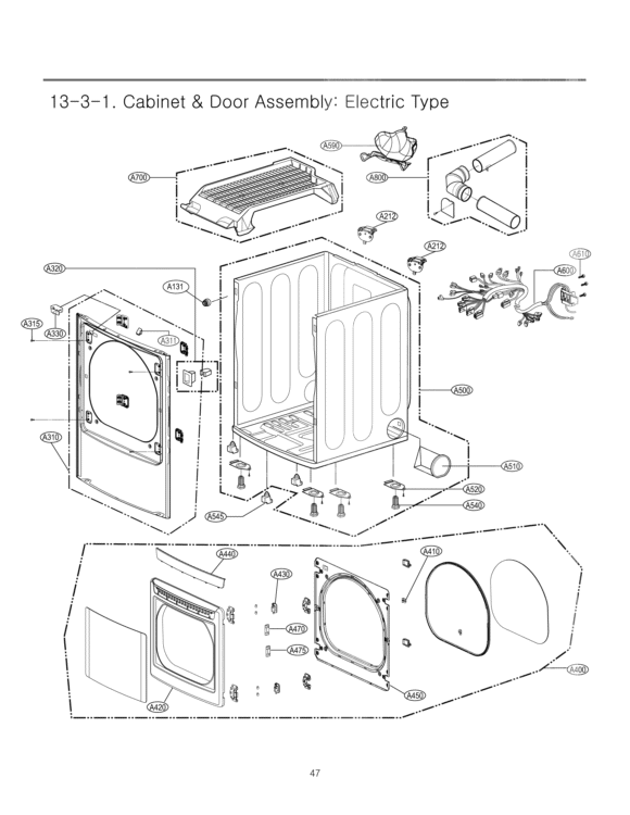 Cabinet & Door Assembly Diagram and Parts List for DLEX5170V ASSEEUS LG Dryer