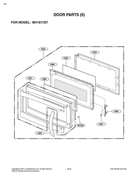 DOOR PARTS II Diagram and Parts List for MV1611ST CSBELGB LG Microwave