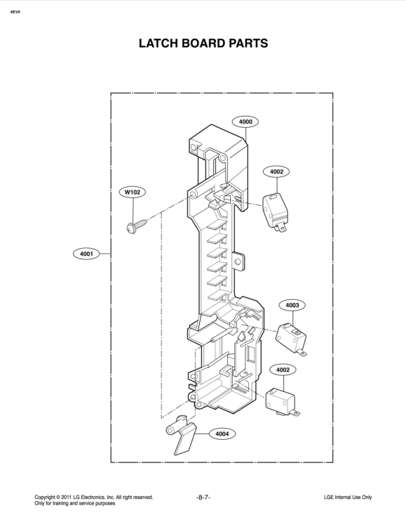 LATCH BOARD PARTS Diagram and Parts List for MV1611ST CSBELGB LG Microwave