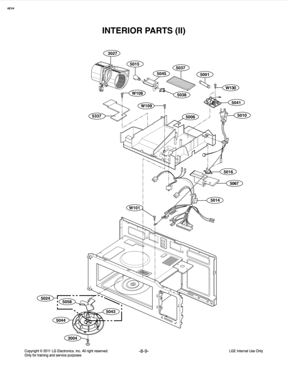 INTERIOR PARTS II Diagram and Parts List for MV1611ST CSBELGB LG Microwave