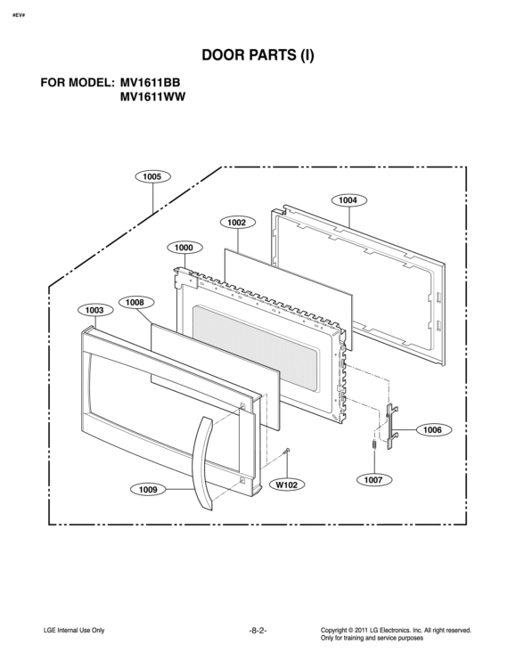 DOOR PARTS I Diagram and Parts List for MV1611BB CB2ELGB LG Microwave
