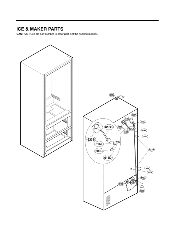 ICE & MAKER PARTS Diagram and Parts List for LMX25981SB AWB3LGA LG Refrigerator