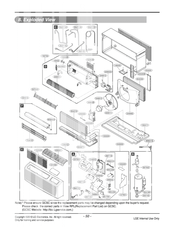 Exploded View Diagram and Parts List for LP073CD2A ASBBEUS LG Air Conditioner