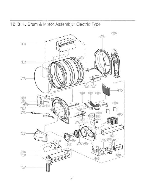Drum & Motor Assembly Diagram and Parts List for DLE7177WM ABWEEUS LG Dryer