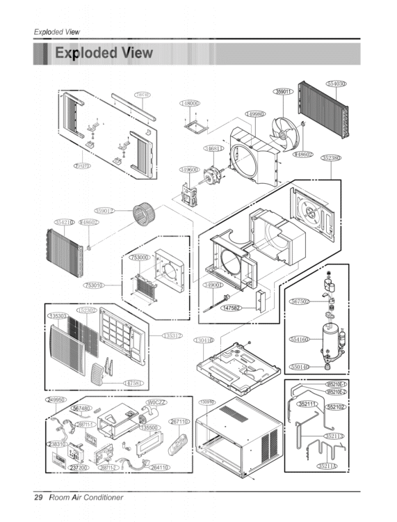 Room Air Conditioner Exploded View Diagram and Parts List for LW1212HR AWYAHDP LG Air Conditioner