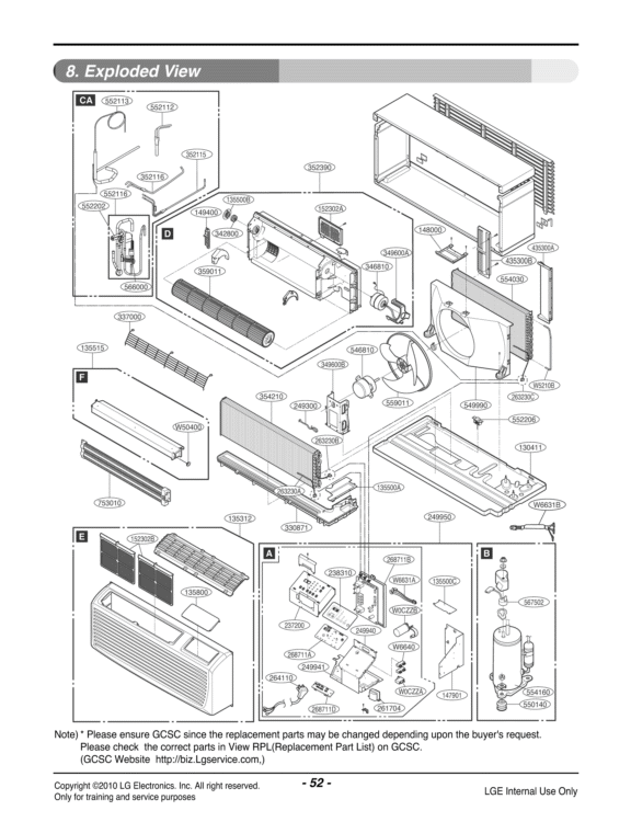 Exploded View Diagram and Parts List for LP073HD2A ASBBEUS LG Air Conditioner