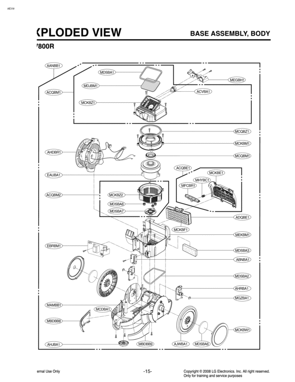 EXPLODED VIEW BASE ASSEMBLY Diagram and Parts List for LCV800R AAEELGA LG Canister Vacuum
