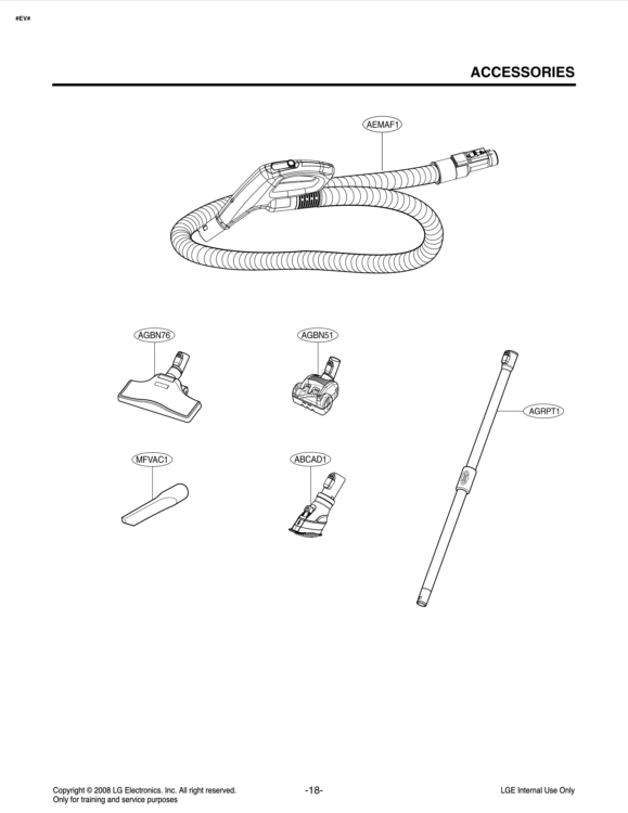 ACCESSORIES Diagram and Parts List for LCV800R AAEELGA LG Canister Vacuum
