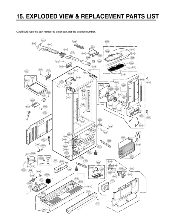 EXPLODED VIEW & REPLACEMENT PARTS LIST Diagram and Parts List for LMX28988SW ASWCNA4 LG Refrigerator