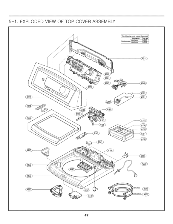 EXPLODED VIEW OF TOP COVER ASSEMBLY Diagram and Parts List for WT5001CW ABWESED LG Washer