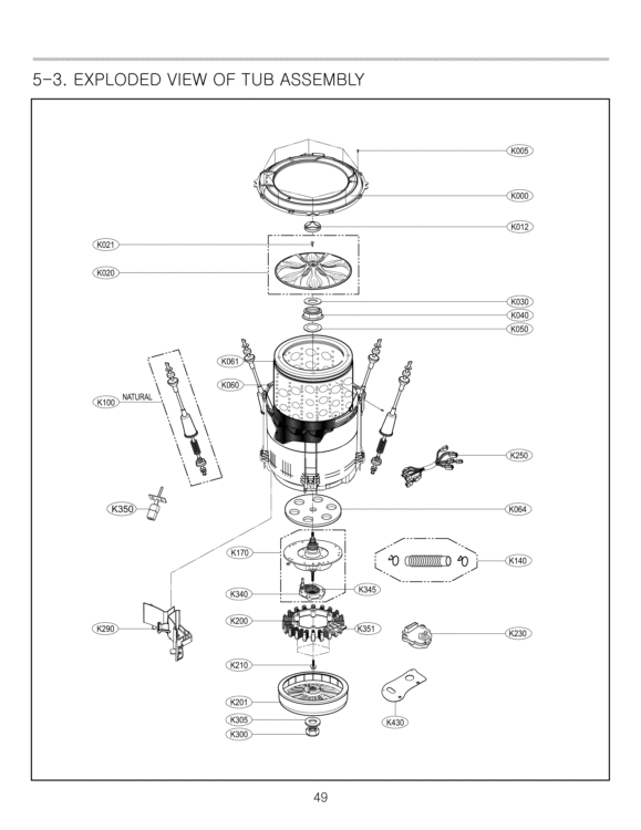 EXPLODED VIEW OF TUB ASSEMBLY Diagram and Parts List for WT5001CW ABWESED LG Washer