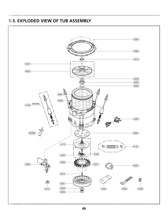 EXPLODED VIEW OF TUB ASSEMBLY Diagram and Parts List for WT5101HW ABWEEUS LG Washer