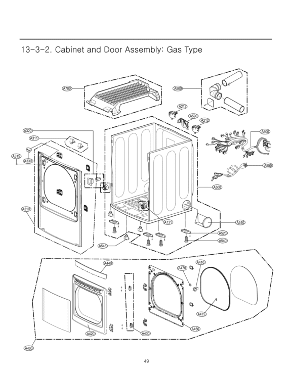 Cabinet and Door Assembly Diagram and Parts List for DLGX5171V ASSEEUS LG Dryer