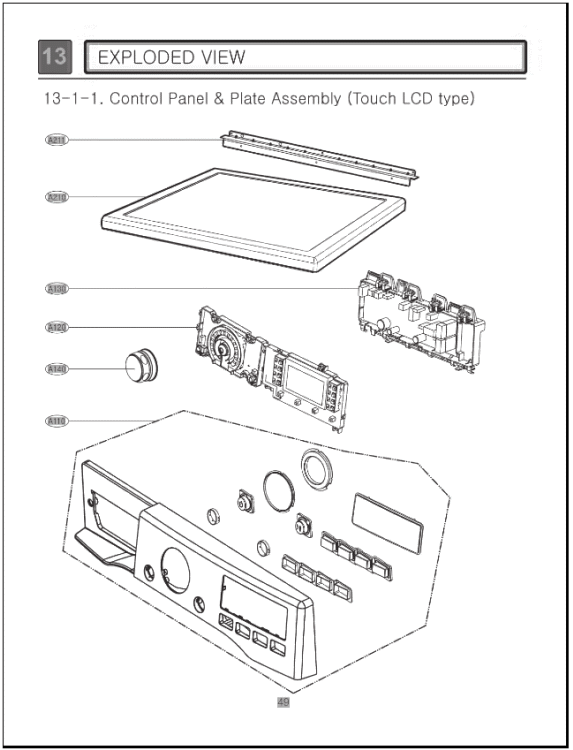 EXPLODED VIEW   Control Panel & Plate Assembly Touch LCD type Diagram and Parts List for DLEX2650W ABWEEUS LG Dryer