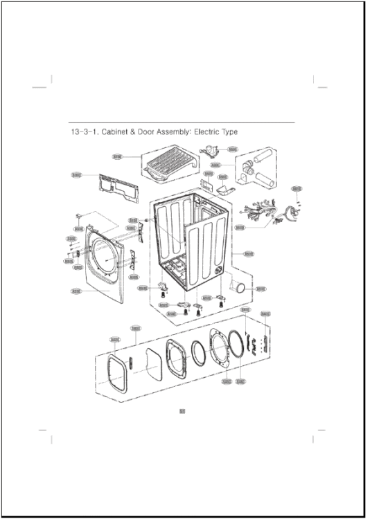 Cabinet & Door Assembly Diagram and Parts List for DLEX2650W ABWEEUS LG Dryer