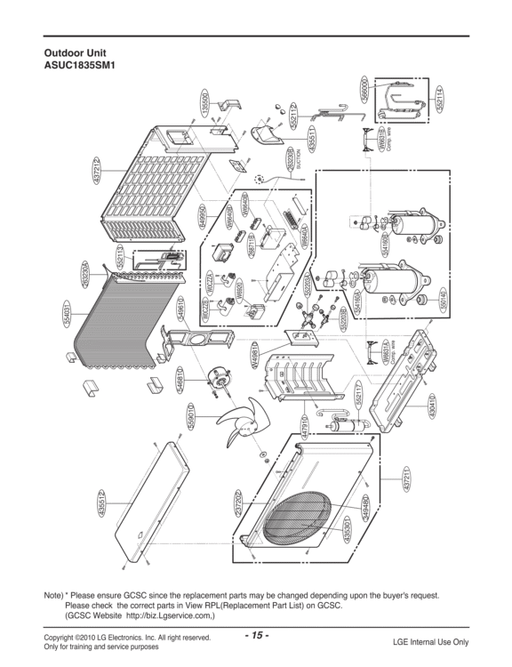 Exploded View Diagram and Parts List for Y0998 AWHBEUS LG Air Conditioner