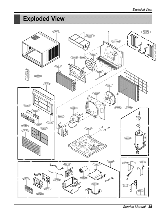 Service Manual Exploded View Diagram and Parts List for LW2512ER UWC253TDMK7 LG Air Conditioner