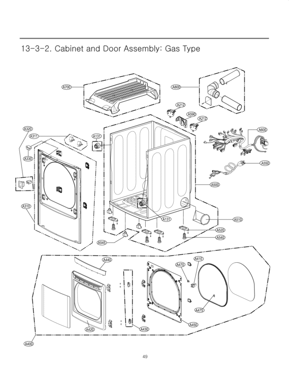 Cabinet and Door Assembly Diagram and Parts List for DLGX5102W ABWEEUS LG Dryer