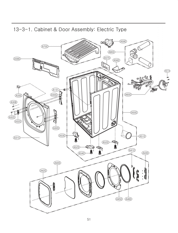 Cabinet & Door Assembly Diagram and Parts List for DLEX2650R ACREEUS LG Dryer