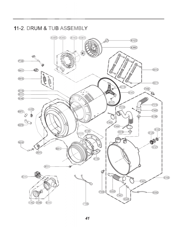 DRUM & TUB ASSEMBLY Diagram and Parts List for GCW1069QS ABWEECI LG Washer