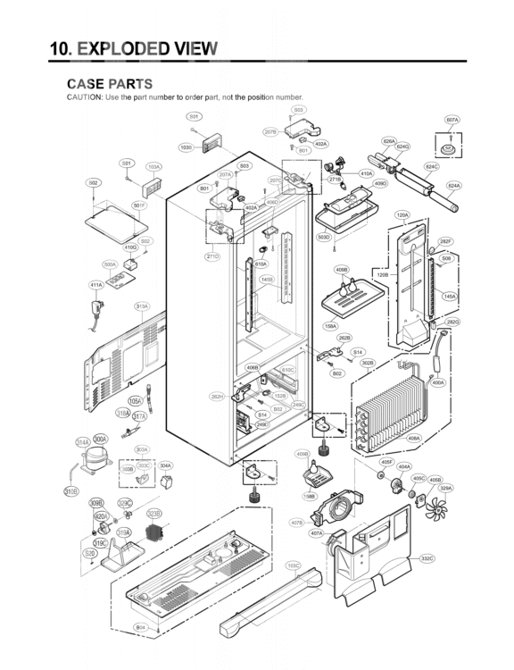 CASE PARTS   EXPLODED VIEW Diagram and Parts List for LFX25960ST GR-L258SSJ LG Refrigerator