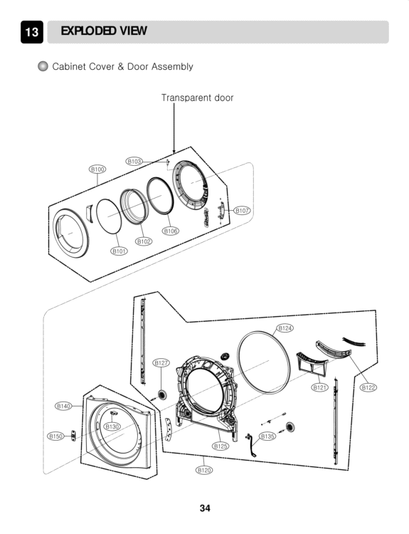EXPLODED VIEW   Cabinet Cover & Door Assembly  Transparent door Diagram and Parts List for DLEC855R ACREEUS LG Dryer