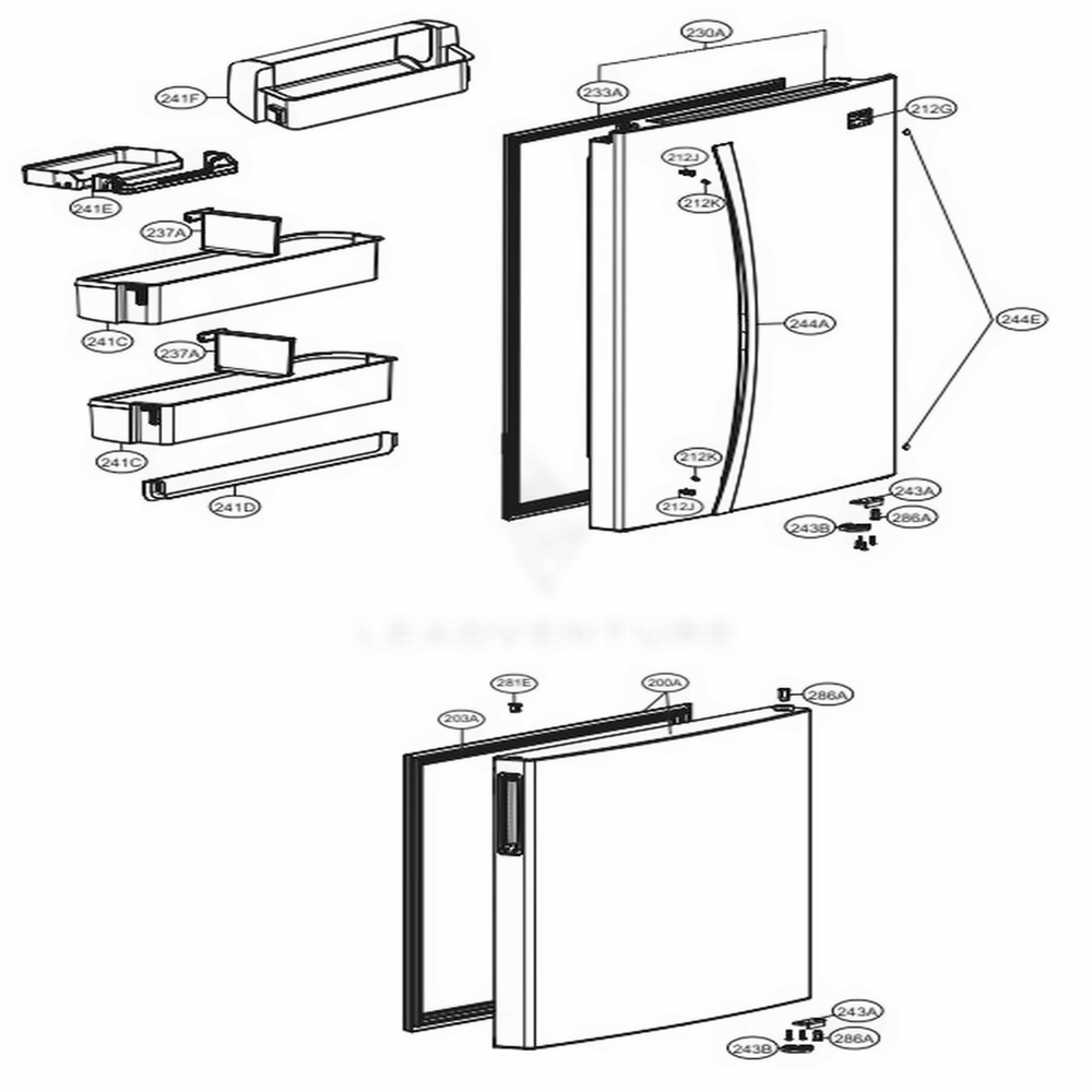 Door Parts Diagram and Parts List for 78029 AWBCSE2 LG Refrigerator