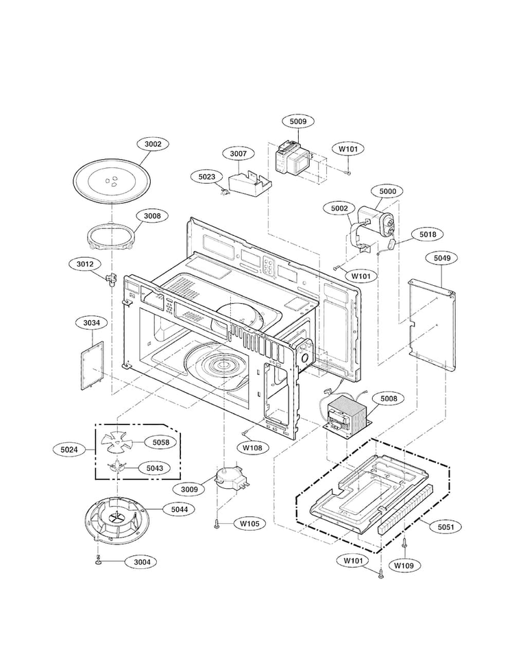 Interior Parts Diagram and Parts List for LMV2053SW 01 LG Microwave