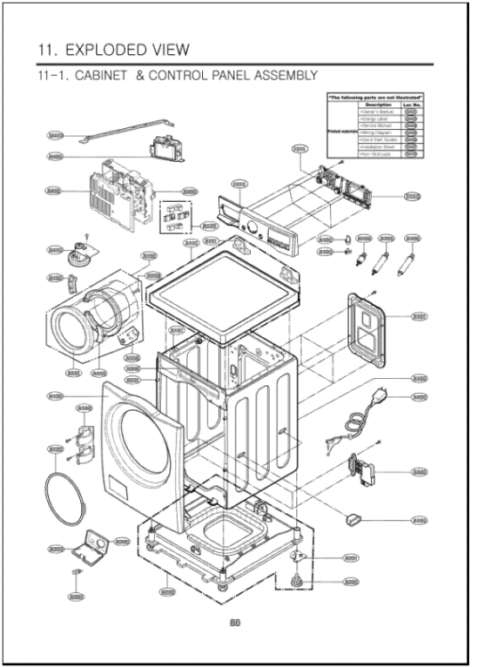 EXPLODED VIEW  CABINET & CONTROL PANEL ASSEMBLY Diagram and Parts List for WM3070HWA F1298FYN LG Washer