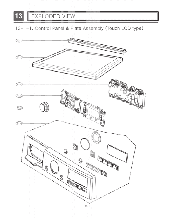 EXPLODED VIEW   Control Panel & Plate Assembly Touch LCD type Diagram and Parts List for DLGX2651R ACREEUS LG Dryer
