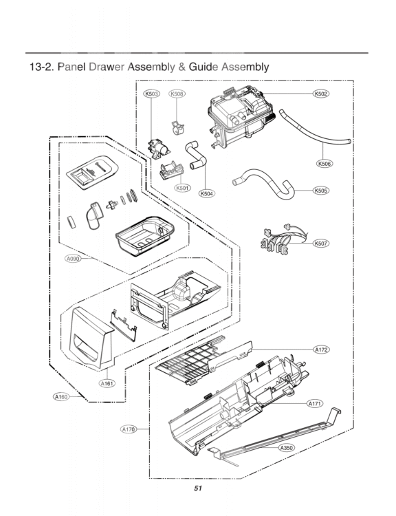 Panel Drawer Assembly & Guide Assembly Diagram and Parts List for DLGX2651R ACREEUS LG Dryer