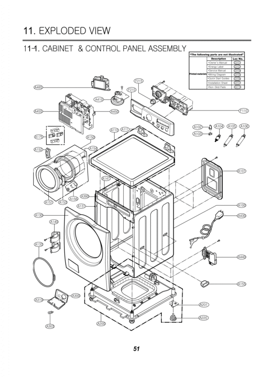 CABINET & CONTROL PANEL ASSEMBLY  EXPLODED VIEW Diagram and Parts List for WM2250CW ABWEEUS LG Washer