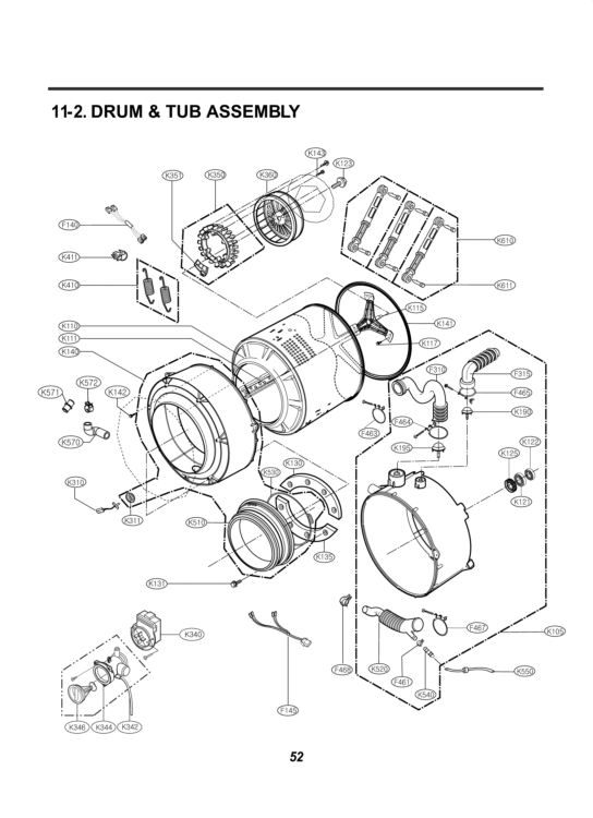 DRUM & TUB ASSEMBLY Diagram and Parts List for WM2250CW ABWEEUS LG Washer