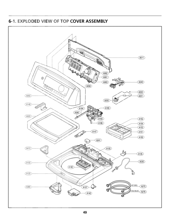 EXPLODED VIEW OF TOP COVER ASSEMBLY Diagram and Parts List for WT5070CW ABWEEUS LG Washer
