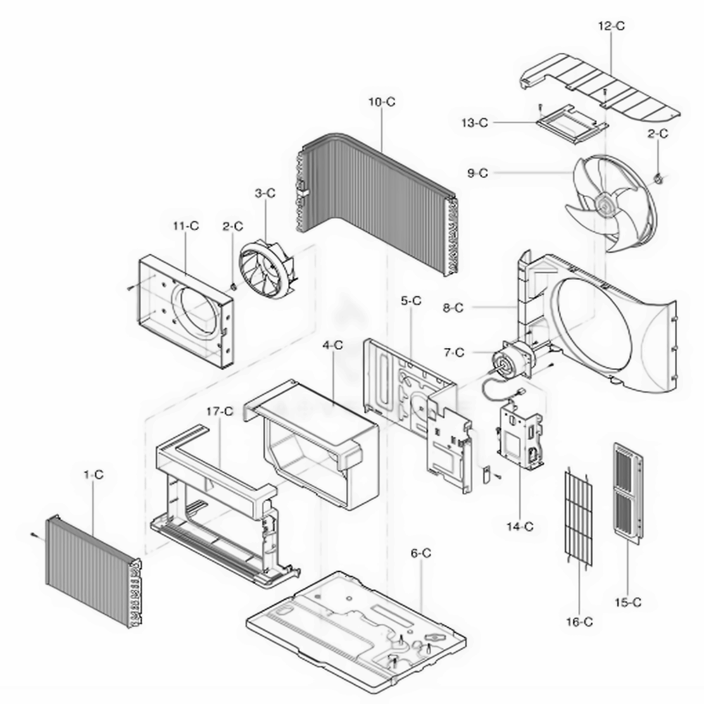 Air Handling And Cycle Parts Diagram and Parts List for 580 AWYBSRU LG Air Conditioner