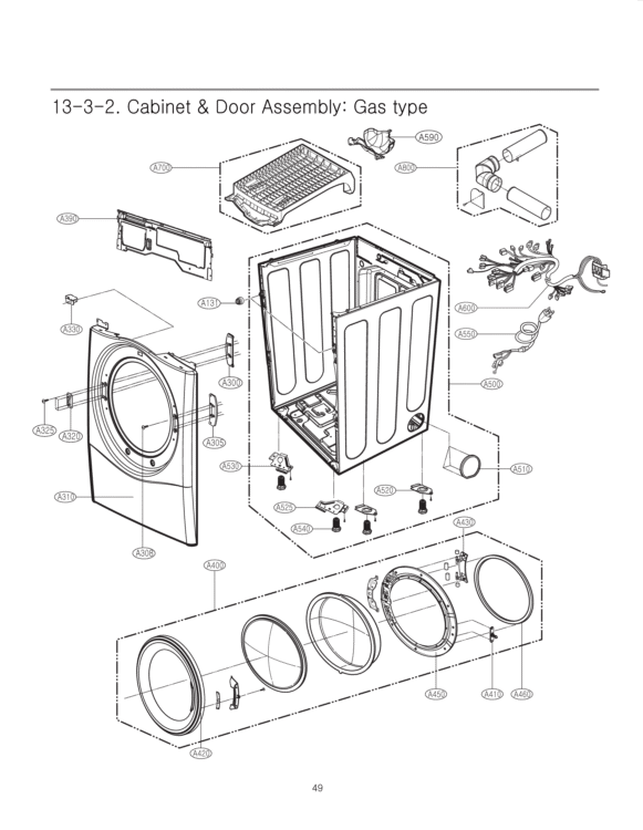 Cabinet & Door Assembly Diagram and Parts List for DLGX2502W ABWEEUS LG Dryer
