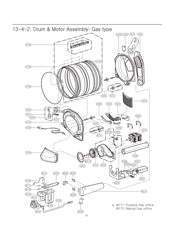 Drum & Motor Assembly Diagram and Parts List for DLGX2502W ABWEEUS LG Dryer