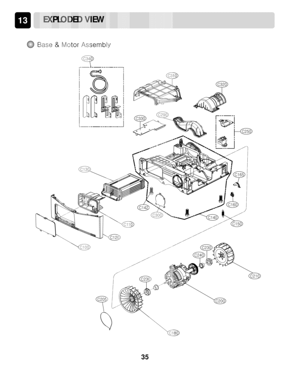 EXPLODED VIEW   Base & Motor Assembly Diagram and Parts List for DLEC855W ABWEEUS LG Dryer