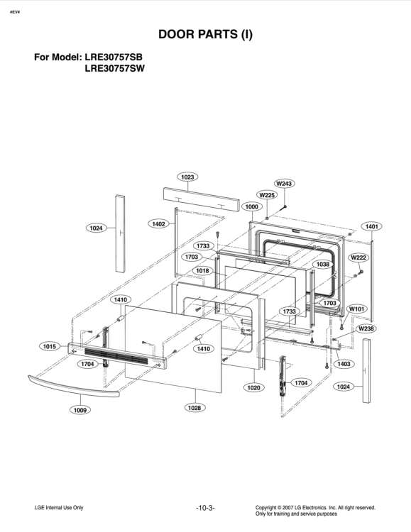 DOOR PARTS I Diagram and Parts List for LRE30757SW FW1LLGA LG Range