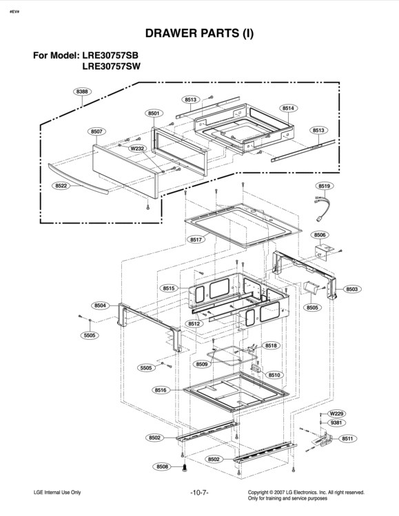 DRAWER PARTS I Diagram and Parts List for LRE30757SW FW1LLGA LG Range