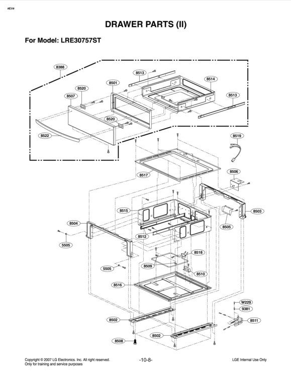 DRAWER PARTS II Diagram and Parts List for LRE30757ST FS1LLGA LG Range