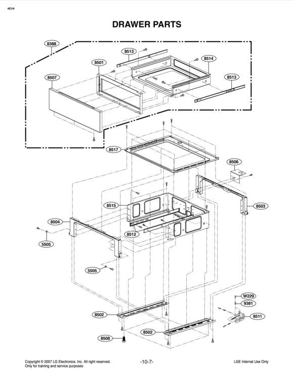 DRAWER PARTS Diagram and Parts List for LRE30453ST FS1LLGA LG Range